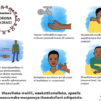 Kuvassa lomwenkieliset ohjeet koronaviruksen torjumiseksi
