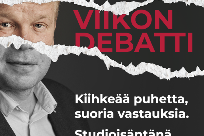 Kai Kortelainen promokuvassa, jossa on otsikkona Viikon debatti ja teksti: Kiihkeää puhetta, suoria vastauksia - Viikon debatti