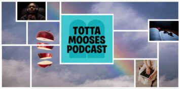 Mosaiikki, jossa omena ja sateenkaari ja teksti Totta Mooses